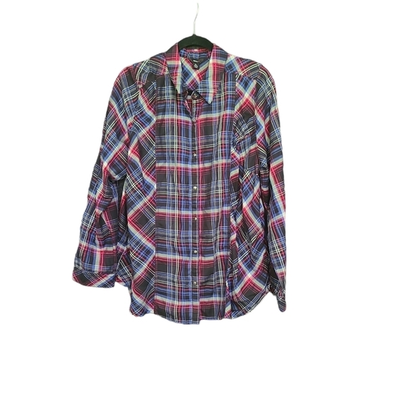 INTRO womens blue pink snap button down long sleeve size XL - Picture 1 of 4